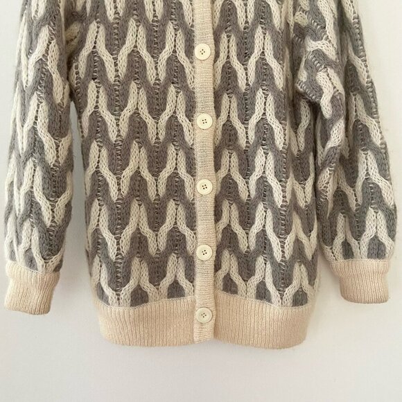 Vintage I.B. Diffusion Classic Wool Button Cable Knit Cardigan Sweater Oversized - Picture 3 of 11